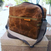 Tote bag handcrafted from Saddle Brown Waxed Canvas — heavy-duty waterproof cotton canvas with vintage patina and rustic appeal